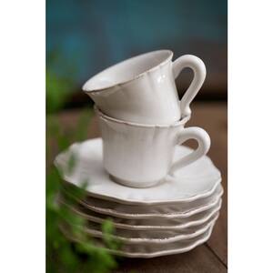 Impressions 7.5 oz. White Stoneware Tea Cup and Saucer (Set of 6)