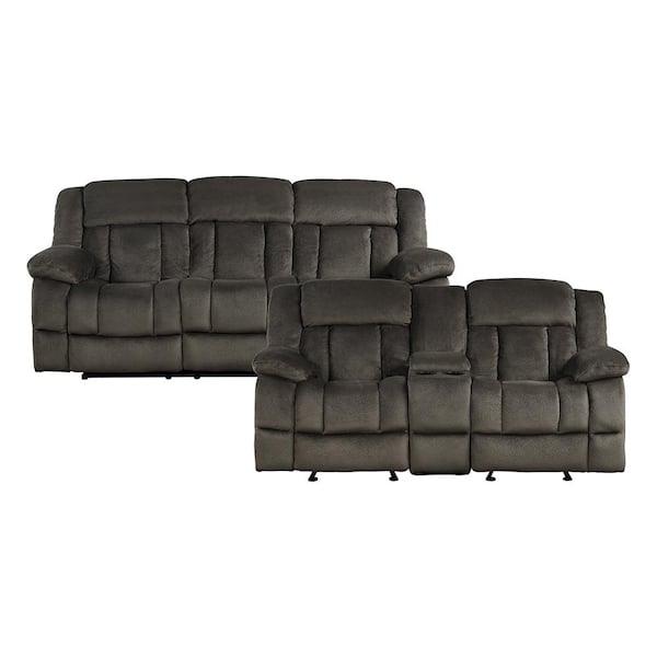 Lazzara Magnus 90 in. W. Pillow Top Arm Microfiber Rectangle 2-Piece Manual Reclining Sofa Set in Chocolate