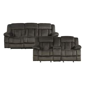 Magnus 90 in. W. Pillow Top Arm Microfiber Rectangle 2-Piece Manual Reclining Sofa Set in Chocolate