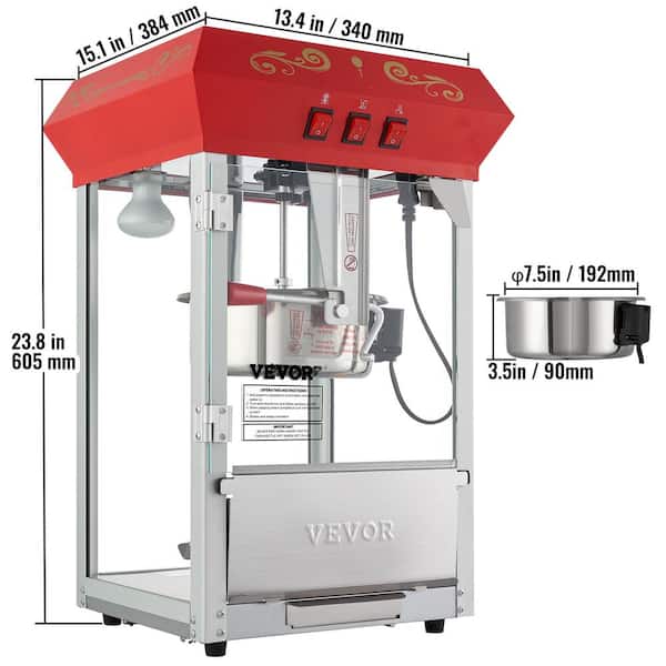 Winco 11087 Electric Popcorn Machine, 8 Oz. Capacity, 170 qt. per Hour -  Win Depot