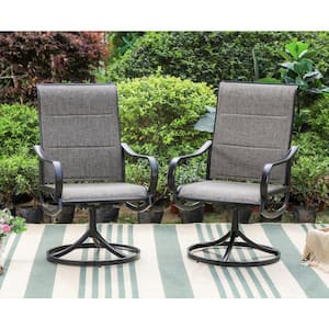 Black Swivel Padded Textilene Metal Outdoor Dining Chair with Curve Arms (2-Pack)