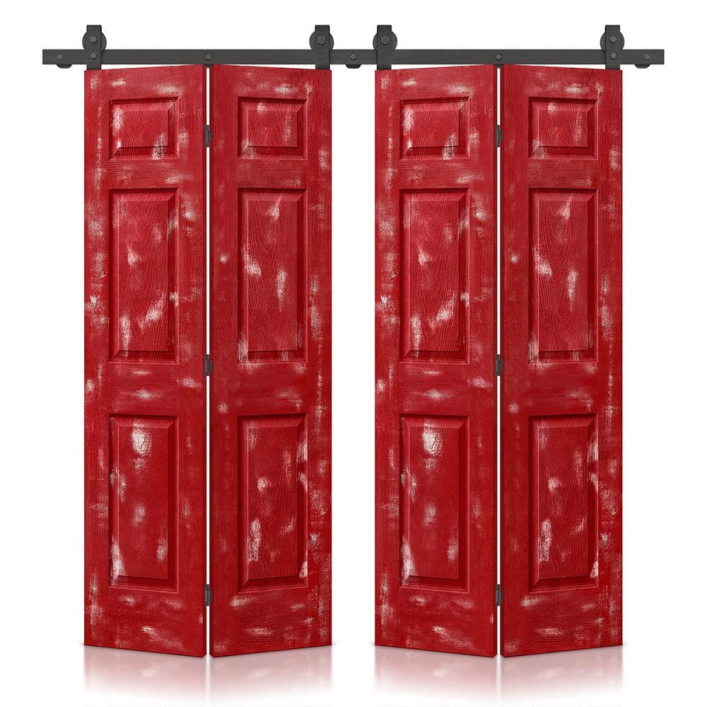 CALHOME 48 in. x 80 in. Vintage Red Stain 6 Panel MDF Double Hollow