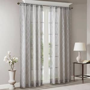 Iris Gray Abstract Embroidered 50 in. W x 84 in. L Rod Pocket Sheer Curtain