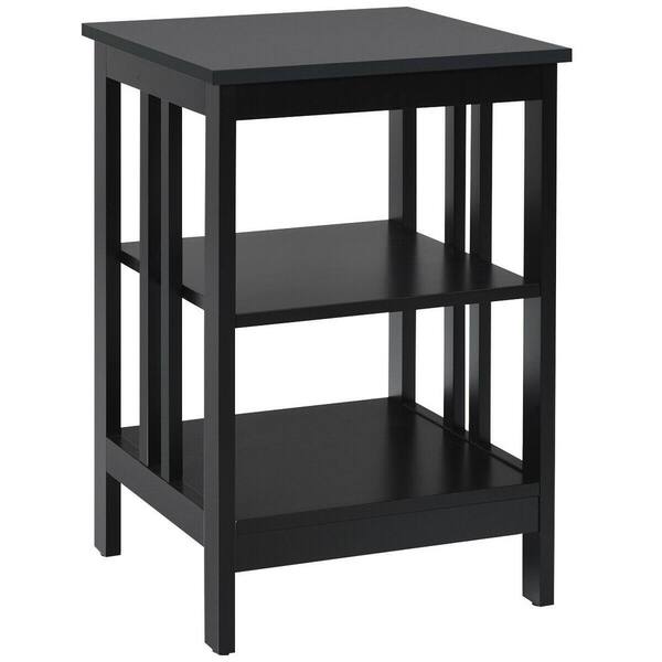 ANGELES HOME 16 in. W x 16 in. D x 24 in. H 3-Tier Wooden End Side Table Nightstand in Black