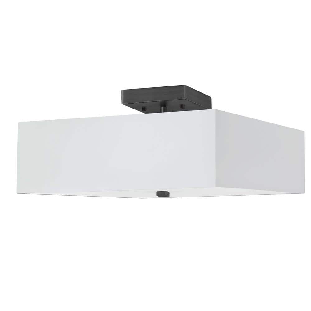 Matte Black Seren 14'' Semi-Flush Ceiling Light with White Glass Shade