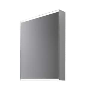 15 in. W x 26 in. H Rectangular Silver Aluminum Surface Mount Medicine Cabinet with Mirror and LED Lighting