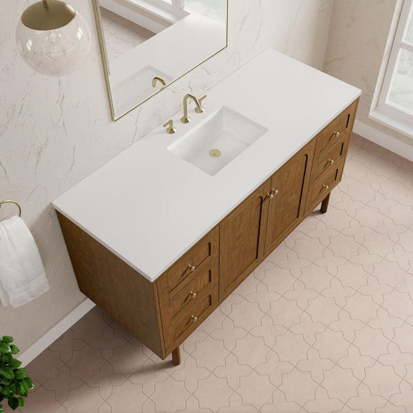 Laurent 60.0 in. Single Bath Vanity in Honey Oak with White Zeus Quartz Top