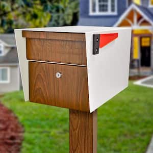 Mail Manager Locking Post-Mount Mailbox with High Security Reinforced Patented Locking System, White-Wood Grain