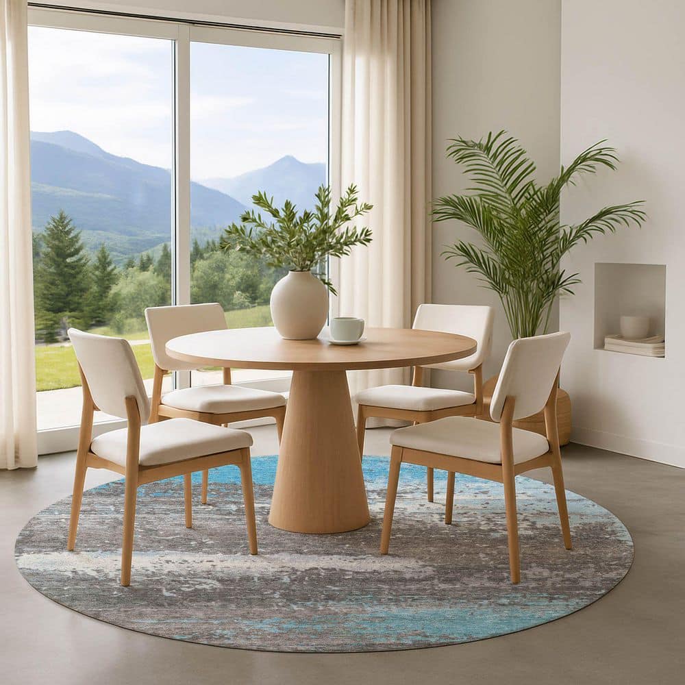 Mayfield Premium Machine Washable Abstract AMF1777 Teal 8 ft. x 8 ft. Round Rug price history on PriceWatchPro