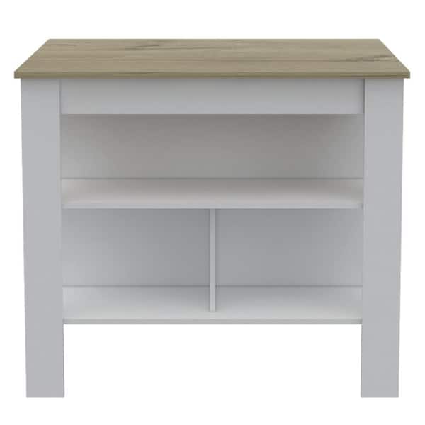 White Wood 40.5 in. Kitchen Island with 4 Legs and Open Storage Shelves