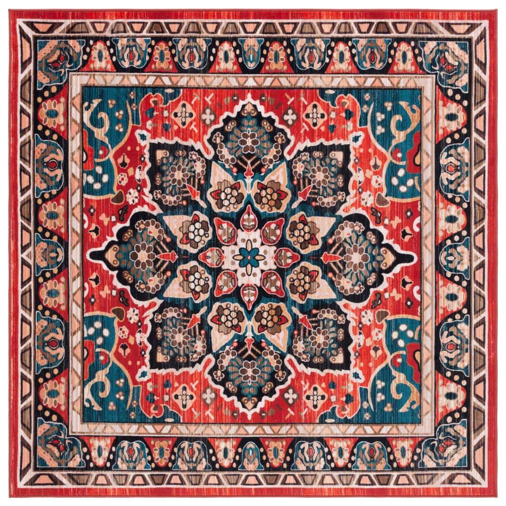 SAFAVIEH Riviera Black/Red 7 ft. x 7 ft. Machine Washable Medallion ...