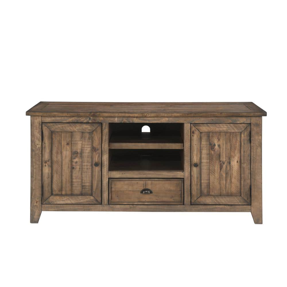 Coastal Charm White Solid Pine 60" TV Stand with Cabinets