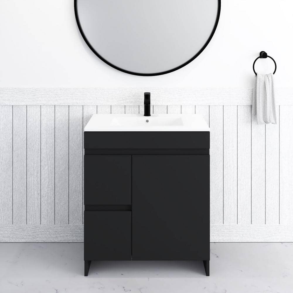 Mace 30 in. W x 18 in. D x 34 in. H Bath Vanity in Black with White Ceramic Top and Left-Side Drawers price history on PriceWatchPro