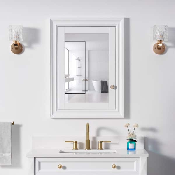 24 in. W x 32 in. H White Rectangular Solid Wood Recessed Medicine Cabinet with Mirror