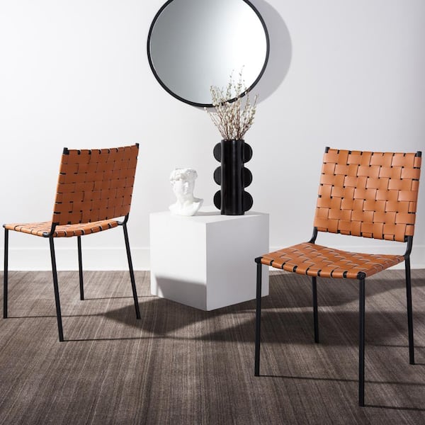 SAFAVIEH Wesson Cognac/Black 18.5 in. Iron Dining Chair (Set of 2)