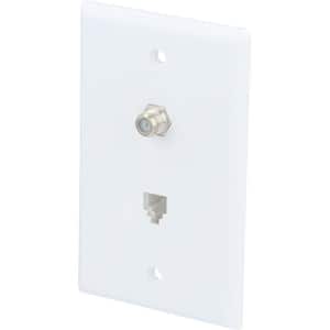 Flush Mount Ethernet/Coaxial Cable Wall Jack, White
