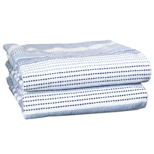 Navy Skipping Stripe Dual Cotton Terry Kitchen Towel Set of 2
