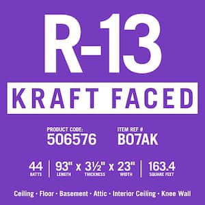 R-13 EcoBatt Kraft Faced Fiberglass Insulation Batt 23 in . X 93 in. x 3-1/2 in. (8-Bags)