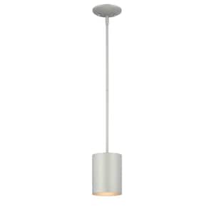 6.75 in. 1-Light Silver Gray Indoor/Outdoor Mini Cylindrical Pendant Light