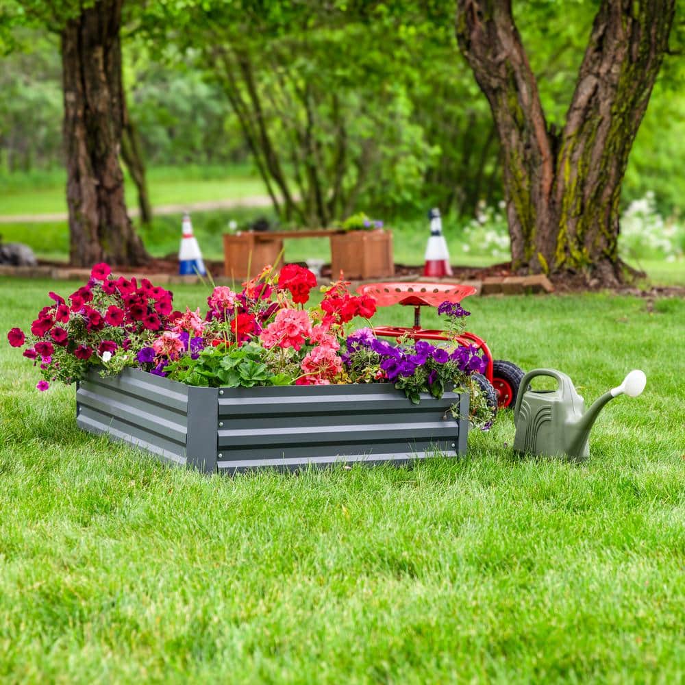 Gray Galvanized Steel 1' Tall Rectangle Raised Garden Bed