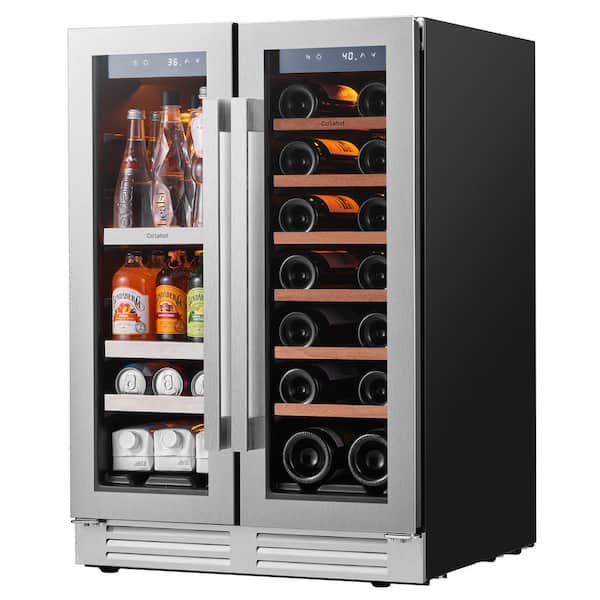 23.4 in. Dual Zone 21-Wine Bottles and 60-Cans Panel Ready Beverage and Wine Cooler in Stainless Steel