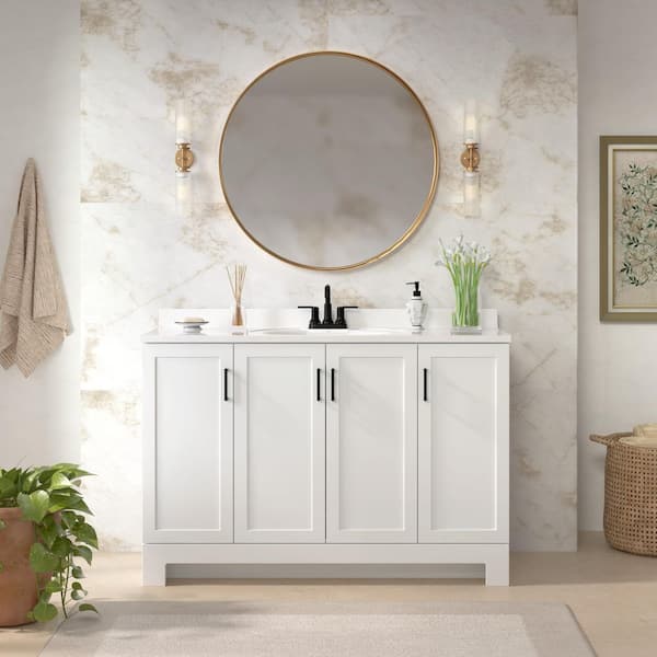 Oakley 49 in. Single Sink White Bath Vanity with White Cultured Marble Top (Assembled)