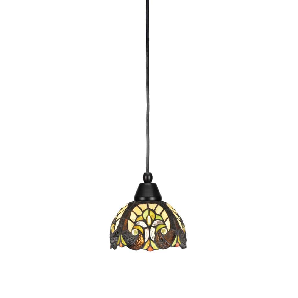 Bryson 7 in. 1-Light Matte Black Cord Pendant Light with 7 in. Ivory Cypres