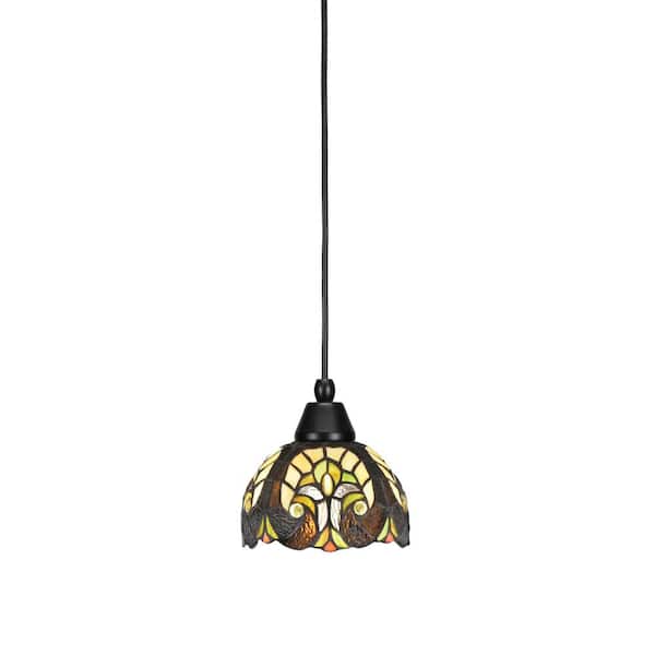 Unbranded Bryson 7 in. 1-Light Matte Black Cord Pendant Light with 7 in. Ivory Cypress Art Glass Shade, no bulb included