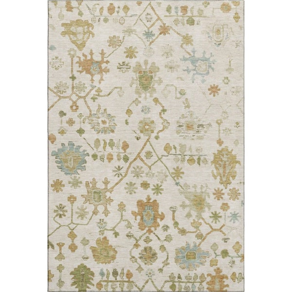 Mayfield Premium Machine Washable Abstract AMF1930 Ivory 5 ft. x 7 ft. 6 in. Area Rug