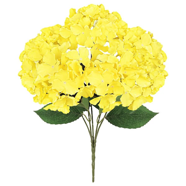 19 in. Yellow Artificial Hydrangea Flower Stem Bush Bouquet (Set-2)