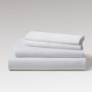 Solid 300TC 4-Piece White Bamboo Queen Sheet Set