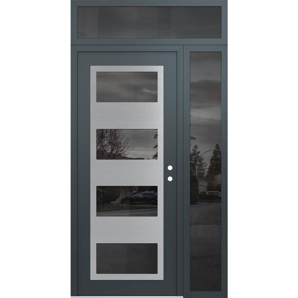 C2 50 in. x 96 in. Silver P-Left-Hand/Inswing Mirrored Glass Anth/Anth Sidelite Plus Transom Steel Prehung Front Door price history on PriceWatchPro