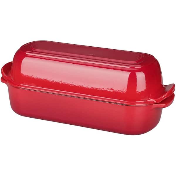 12.5 in. L x 5.5 in. W 5 qt. Enameled Cast Iron Loaf Pan with Lid for Homemade Sourdough Bread Baking, Red (1-Pack)