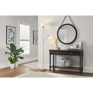 70 in. Brushed Nickel Mother Daughter 2-Light Torchiere Floor Lamp with Plastic Shade
