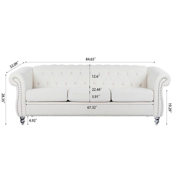 84 PU Leather Seat Cushions Three Seater Sofa Traditional Rolled Arm  Chesterfield Sofa with Wood Legs and Nailheads Finish - Yahoo Shopping