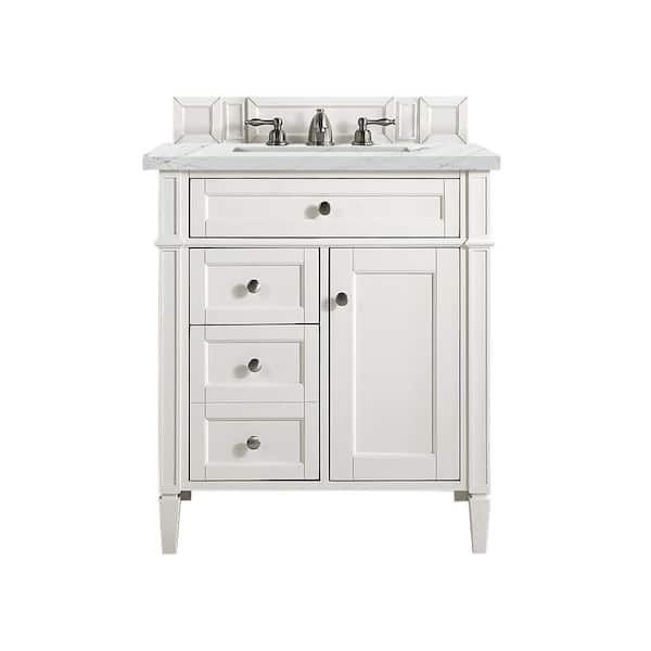 James Martin Vanities Brittany 30.0 in. W x 23.5 in. D x 34 in. H Bathroom Vanity in Bright White with Ethereal Noctis Quartz Top
