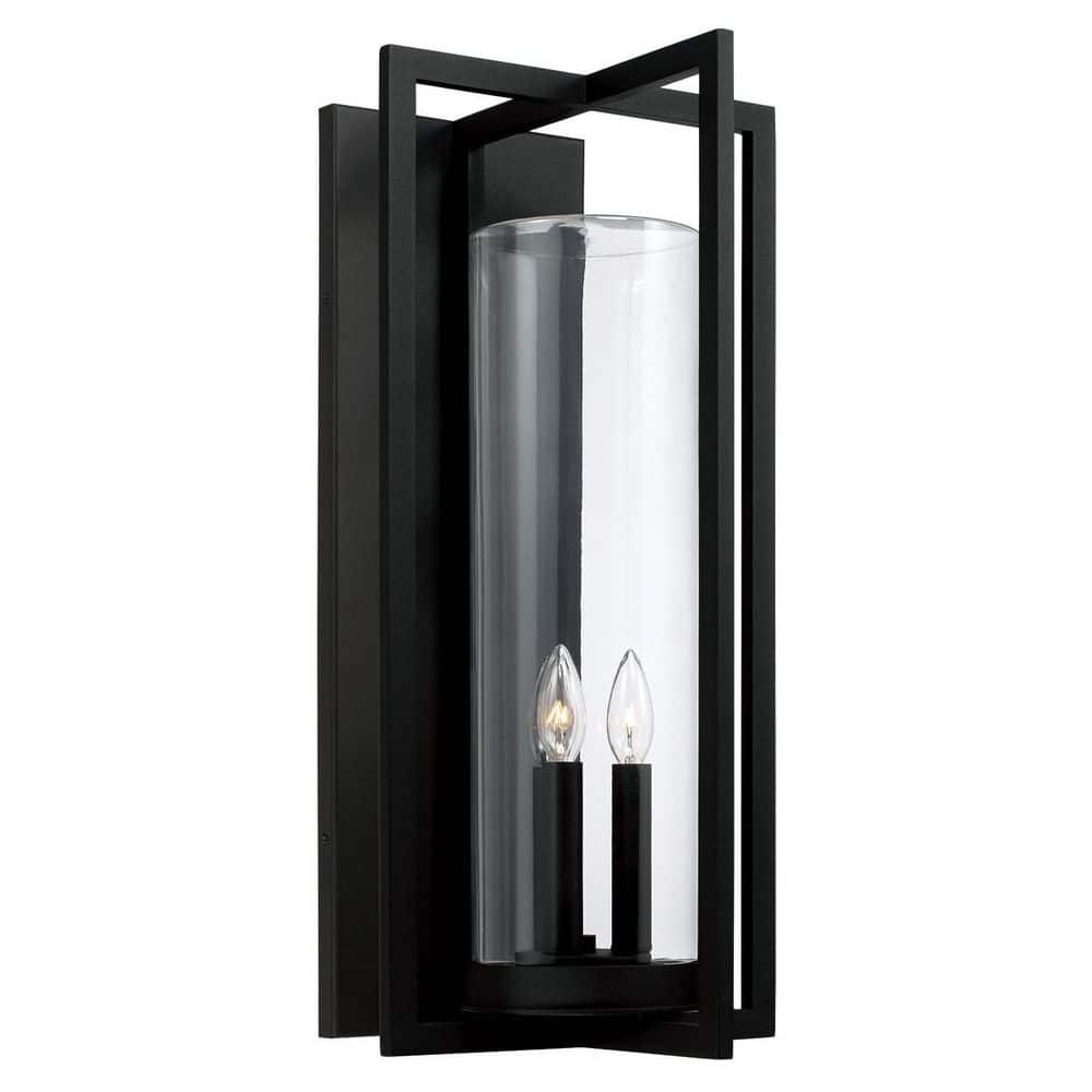 Kent 25 in. 3-Light Black Outdoor Hardwired Wall Lantern Sconce with Clear Glass Cylinder and No Bulbs Included price history on PriceWatchPro