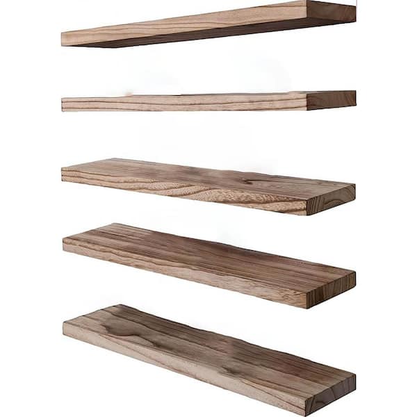 Unbranded 17 in. W x 6 in. D Wood Floating Shelves for Wall Decor Set of 5 Decorative Wall Shelf Light Brown
