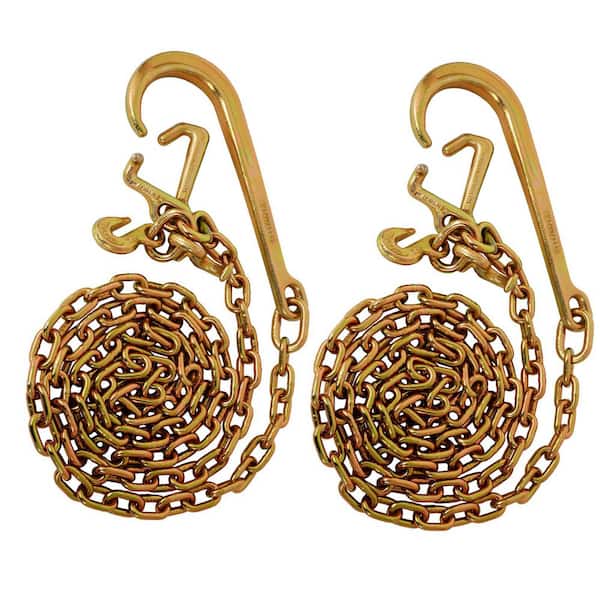 2-Pack G70 Tow Chain, 5/16 in. x 10 ft. with Long Shank J, RTJ and Grab Hooks 3,700 lbs. WLL Yellow Zinc Finish