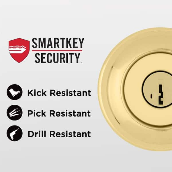 Kwikset Juno Polished Brass Entry Door Knob Featuring SmartKey Security  with Microban Antimicrobial Technology 740J 3 SMT CP K4 - The Home Depot