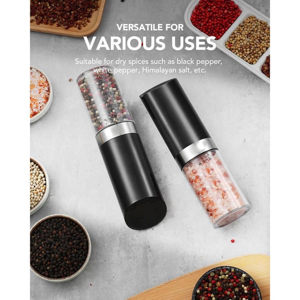 2pcs Salt And Pepper Grinder Set With Stand Stainless Steel Glass Salt Pepper Mills Shakers Adjustable Coarseness ,Kitchen Tools