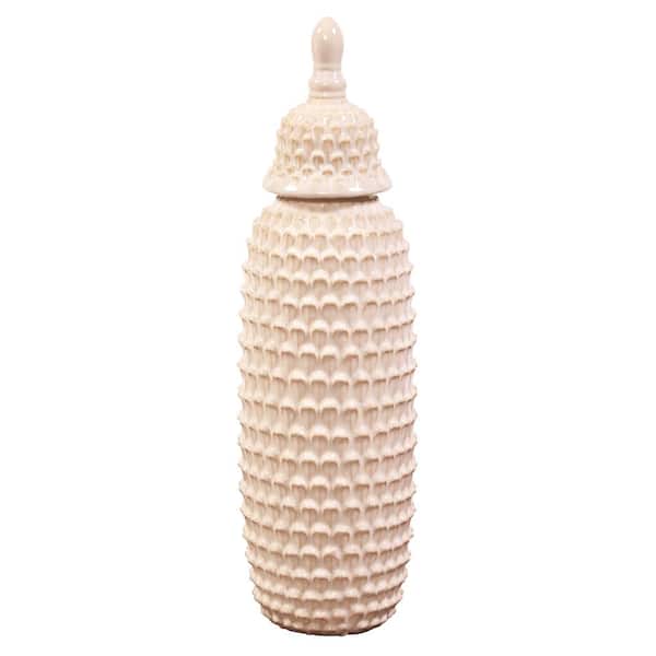 Unbranded Tall Textured Cream Ceramic Decorative Urn
