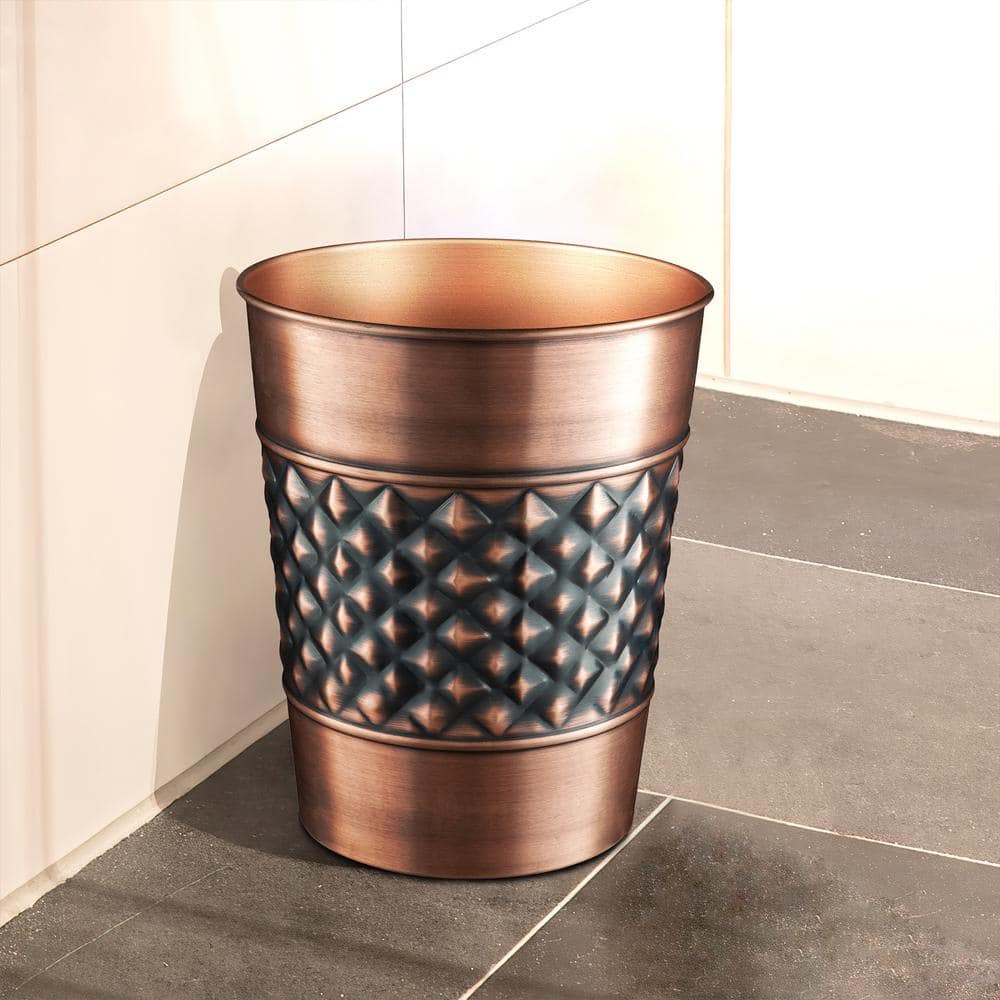 Copper and Black Geometric Embossed Metal Bathroom Trash Can