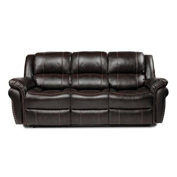 hzlagm Yingj 81 in. W Faux Leather 3-Seat Straight Reclining Sofa with Cup Holder in Brown