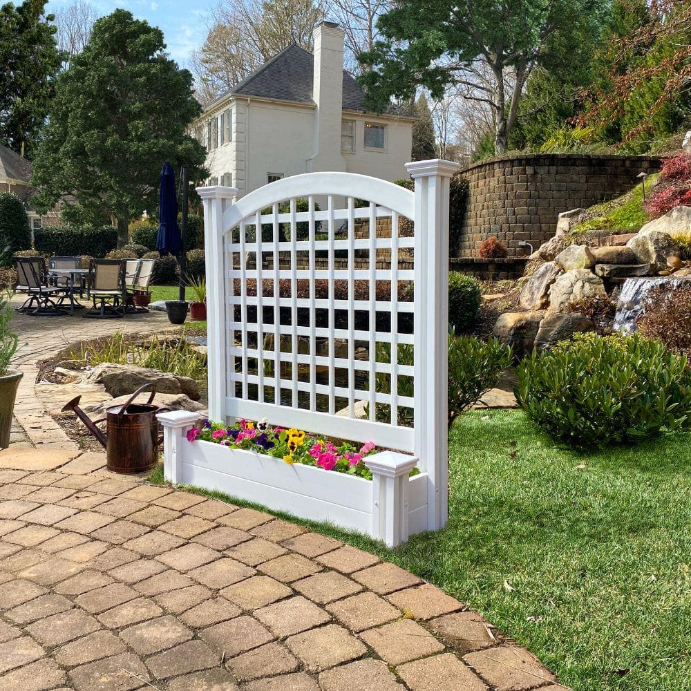 White Vinyl Freestanding Lattice Screen with Planter Box