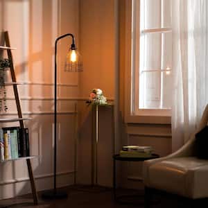 62 in. Black Retro Industrial Arched Floor Lamp with Metal Wire Shade