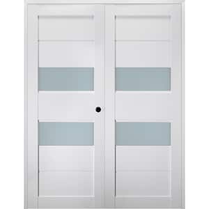 Dessa 64 in. x 79.375 in. Left Hand Active Frosted Glass Bianco Noble Finished Wood Composite Double Prehung French Door