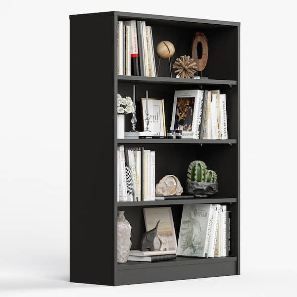 Standard Home Depot Racks GDFSTUDIO Modern 48 in. Tall Black MDF Wood 4-Shelf Standard Bookcase ...