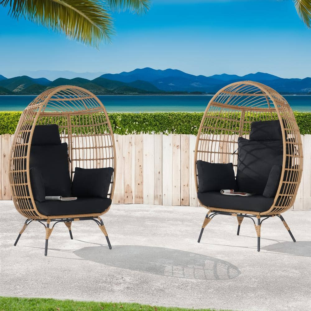 BFB 2 -Pieces Outdoor Oversized Brown Rattan Egg Chair Indoor Outdoor ...