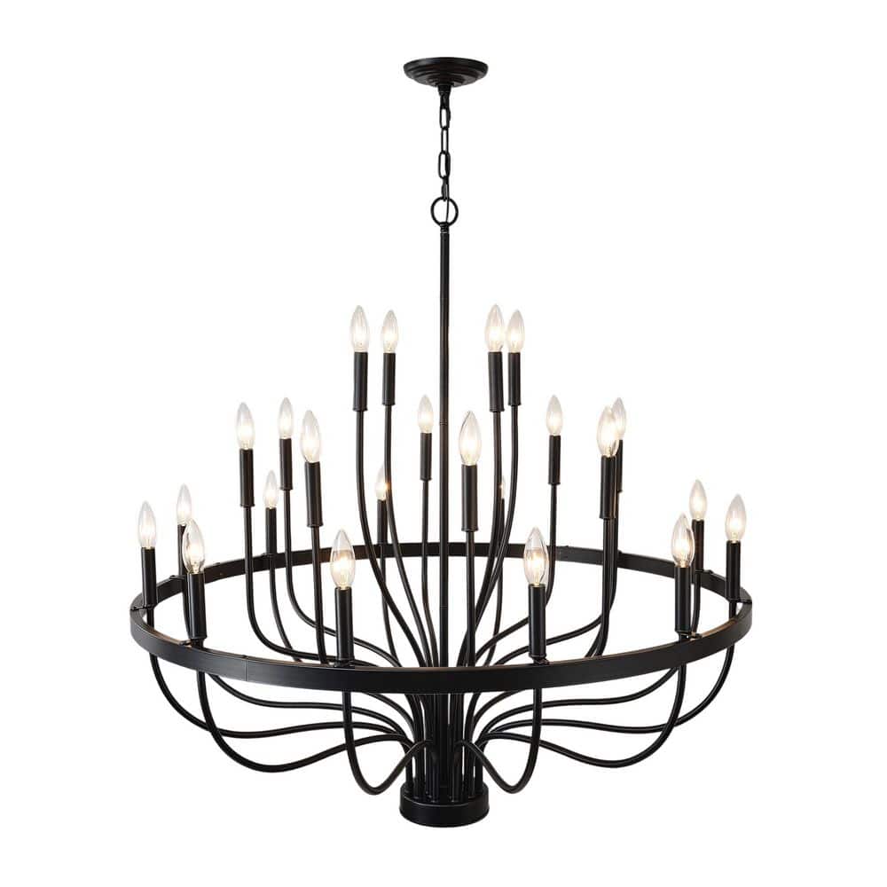 24-Light Black Chandelier Industrial Iron Candle Chandelier, Farmhouse Pendant Light for Foyer, E12 Bulbs NOT Included price history on PriceWatchPro